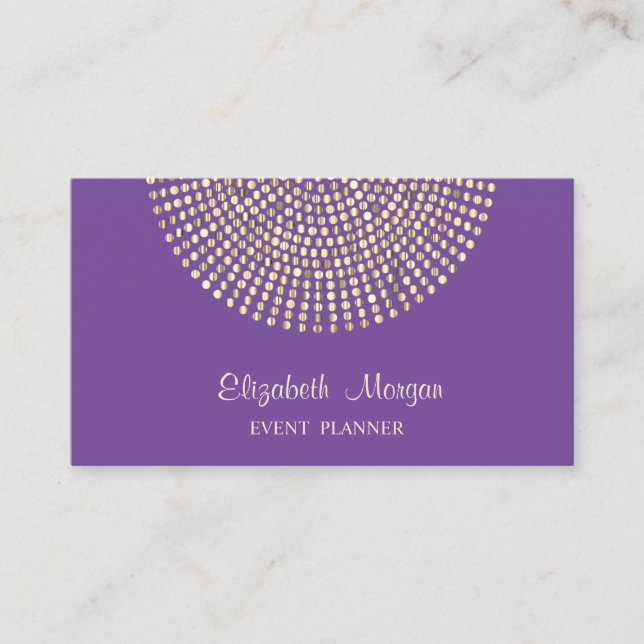 Carte De Visite Élégant Chic Professionnel, Violet, Points Dorés (Devant)