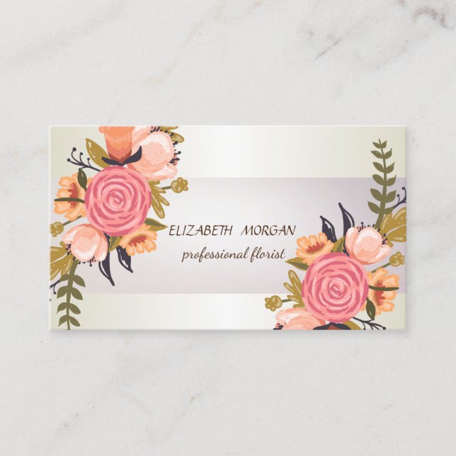 Carte De Visite Élégant Chic  Rayure , Floral (Devant)