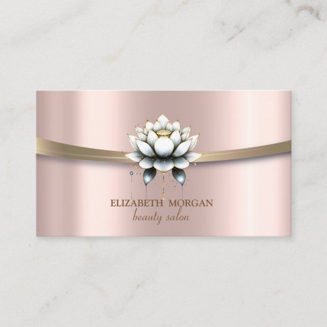 Carte De Visite Élégant, Chic, Rayure Simple Lotus Blanc (Devant)