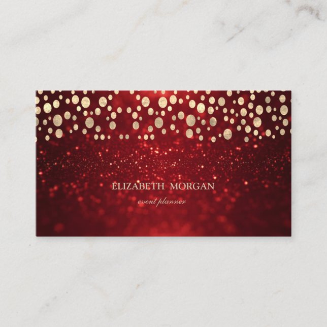 Carte De Visite Elégant Chic Red Parties scintillant Bokeh Gold Co (Devant)