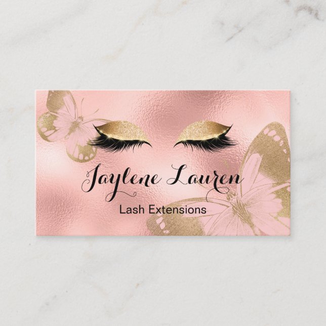 Carte De Visite Élégant Chic Rose Gold Butterfly Lashes (Devant)