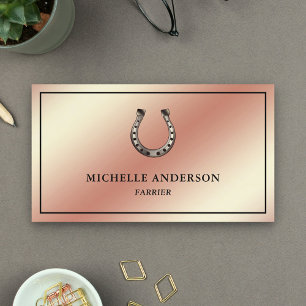 Carte De Visite Élégant Chic Rose Gold Horseshoe Farrier