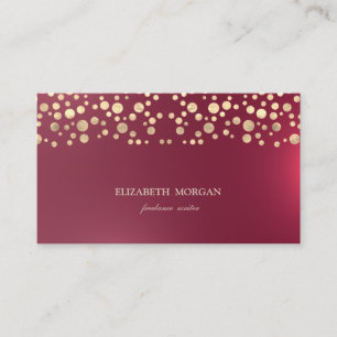 Carte De Visite Élégant Chic Sophistiqué, Confettis Dorés Rouge