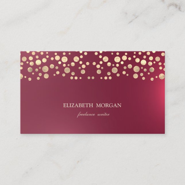 Carte De Visite Élégant Chic Sophistiqué, Confettis Dorés Rouge (Devant)
