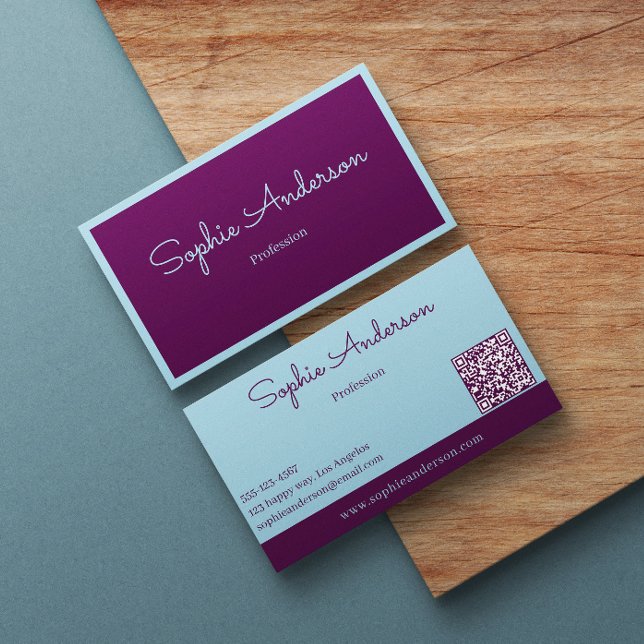 Carte De Visite Élégant Chic Violet et Bleu Turquoise avec Code QR (Créateur téléchargé)