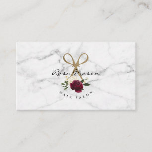 Carte De Visite Elégant ciseau or & Aquarelle rouge logo floral