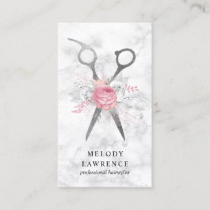 Carte De Visite Elégant ciseaux de marbre blanc argenté coiffeur