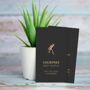 Carte De Visite Elégant Ciseaux Or Faux Faux Peigne Coiffeuse