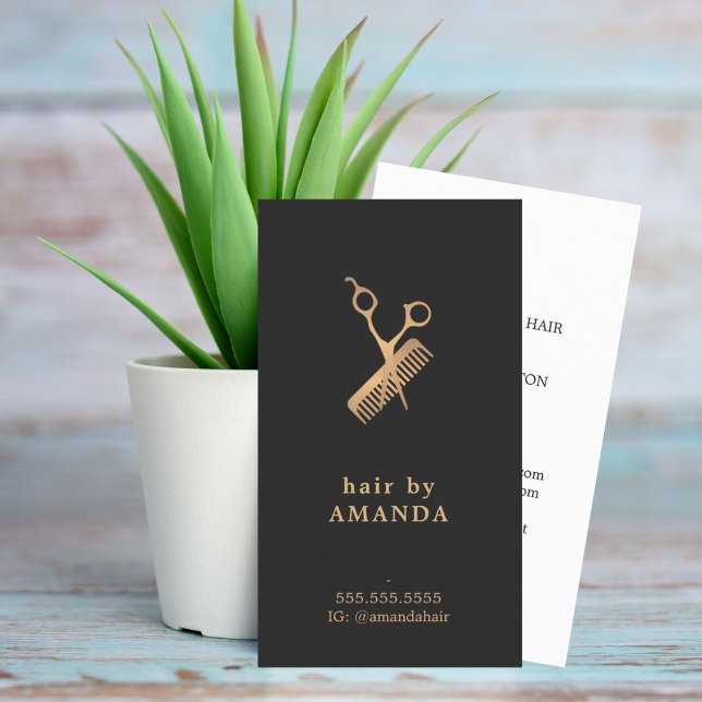 Carte De Visite Elégant Ciseaux Or Faux Faux Peigne Coiffeuse (Créateur téléchargé)