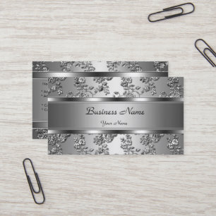 Carte De Visite Élégant Classe Fleurie Argent Embossée