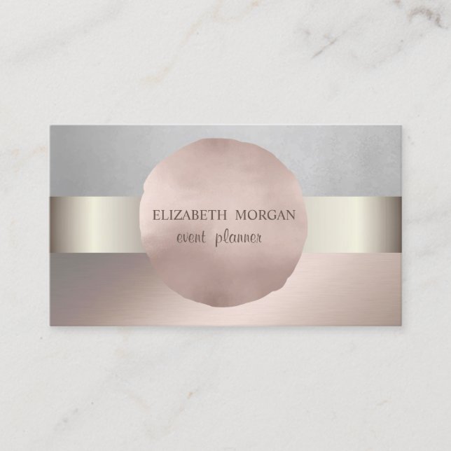 Carte De Visite Élégant Classe Moderne, Argent, Or Rose (Devant)