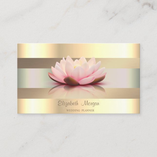 Carte De Visite Élégant Classe Moderne, Faux Rayures D'or Lotus (Devant)