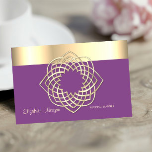 Carte De Visite Élégant Classe Moderne, Violet, Bordure en Or Faux