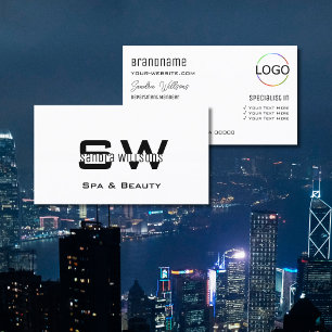 Carte De Visite Élégant classique blanc avec Monogramme et logo