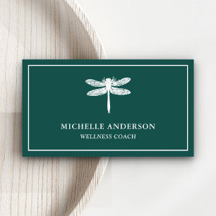 Carte De Visite Élégant classique classique Vert blanc Dragonfly