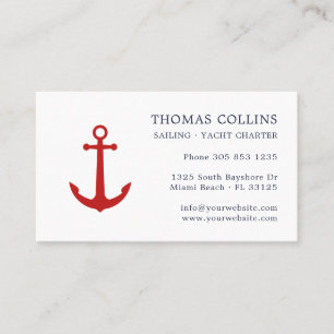 Carte De Visite Elégant classique Marine Bleu & Rouge Ancre nautiq