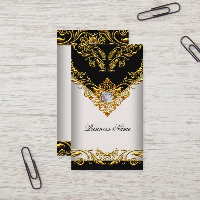Carte De Visite Elégant Classy Elite Gold Crème Noir sur Or (Devant/Arrière en situation)