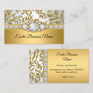 Carte De Visite Elégant Classy Gold Damask Floral Blanc