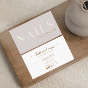 Carte De Visite Élégant clou Opal Holographique Beige