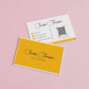 Carte De Visite Élégant code QR de script vert foncé professionnel