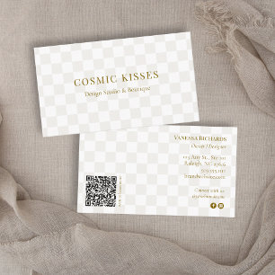 Carte De Visite Élégant Code QR Marque Moderne à Damier Chique