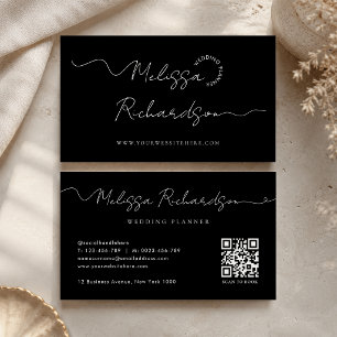 Carte De Visite Élégant code QR minimaliste écriture calligraphiqu