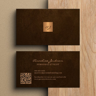 Carte De Visite Élégant code QR moderne monogrammé or