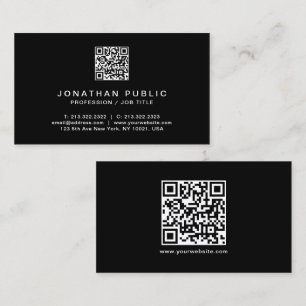 Carte De Visite Élégant code QR moderne noir & blanc professionnel