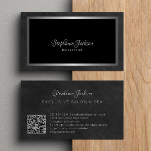 Carte De Visite Élégant code QR noir et argent de luxe