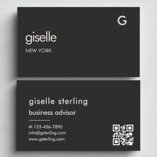 Carte De Visite Élégant code QR noir minimaliste Monogramme