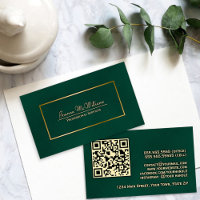 Élégant Code QR Professionnel Vert Émeraude & Or