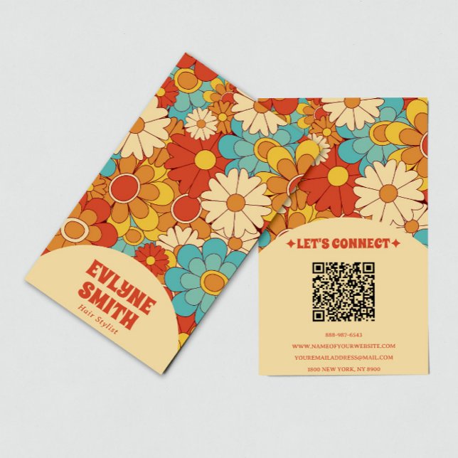 Carte De Visite Elégant code QR rétro Super Floral tendance Boho (Créateur téléchargé)