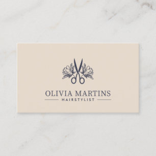 Carte De Visite Élégant coiffeur Cream & Charcoal QR Code Logo