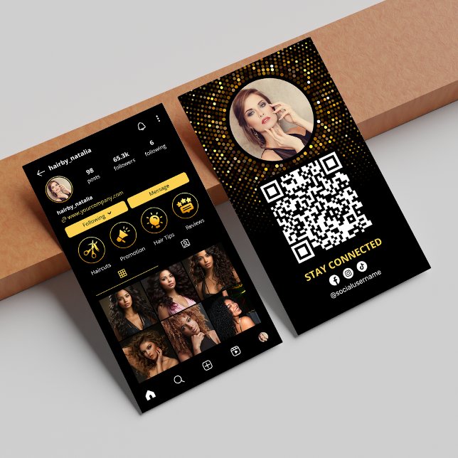 Carte De Visite Elégant coiffeur photo noir Instagram (Créateur téléchargé)