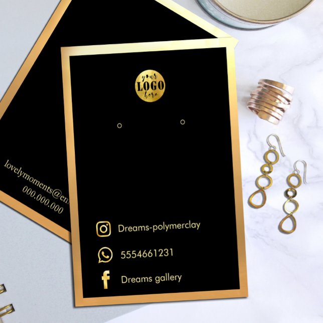 Carte De Visite Elégant collier Black Gold Frame boucles d'oreille (Elegant Chic Gold White Jewelry Earring Display#addlogogold #jewellery #blackgold #newyear)