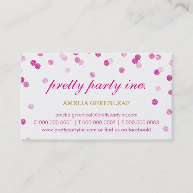 CARTE DE VISITE élégant confetti parties scintilla (Devant)