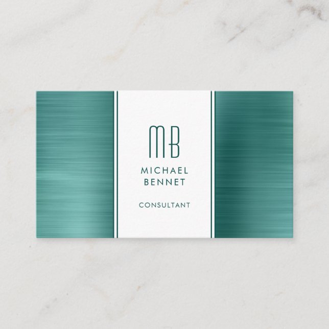 Carte De Visite Élégant Consultant Émeraude Monogrammé (Devant)