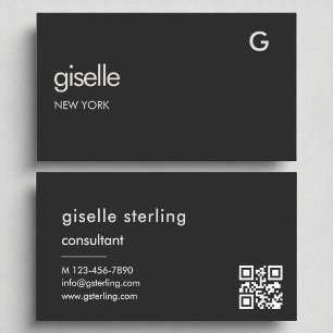 Carte De Visite Élégant consultant noir QR Code Monogramme