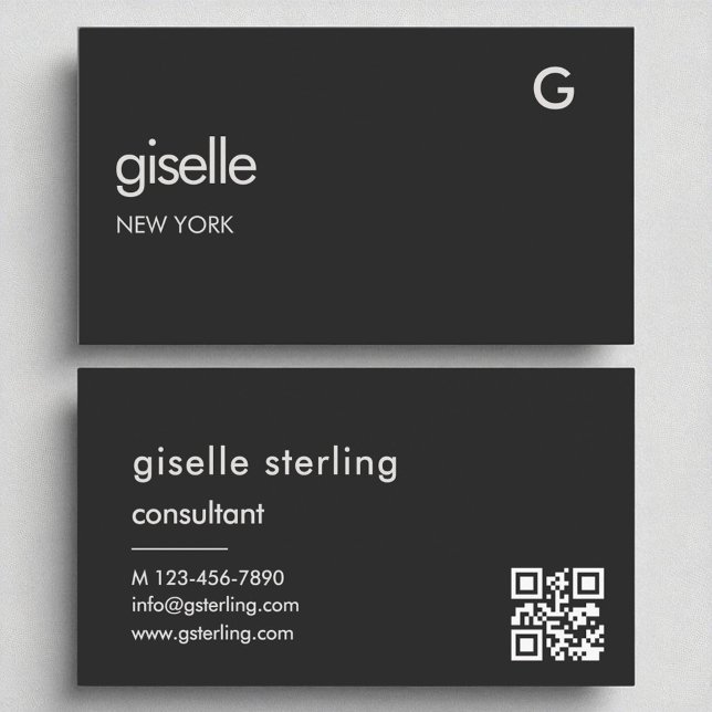 Carte De Visite Élégant consultant noir QR Code Monogramme (Créateur téléchargé)