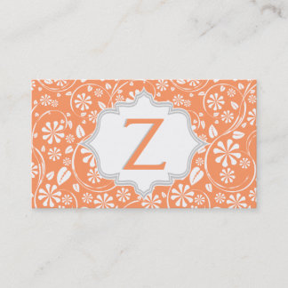 Carte De Visite Élégant corail, blanc, motif floral gris monogramm