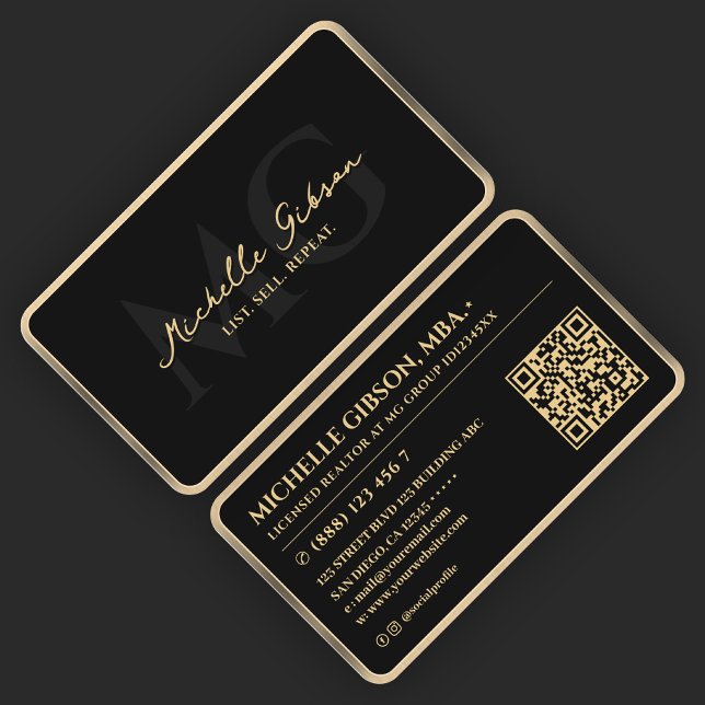 Carte De Visite Élégant courtier en hypothèques Black Faux Gold Fr (Elegant Mortgage Realtor Black Faux Gold Border Business Card
)