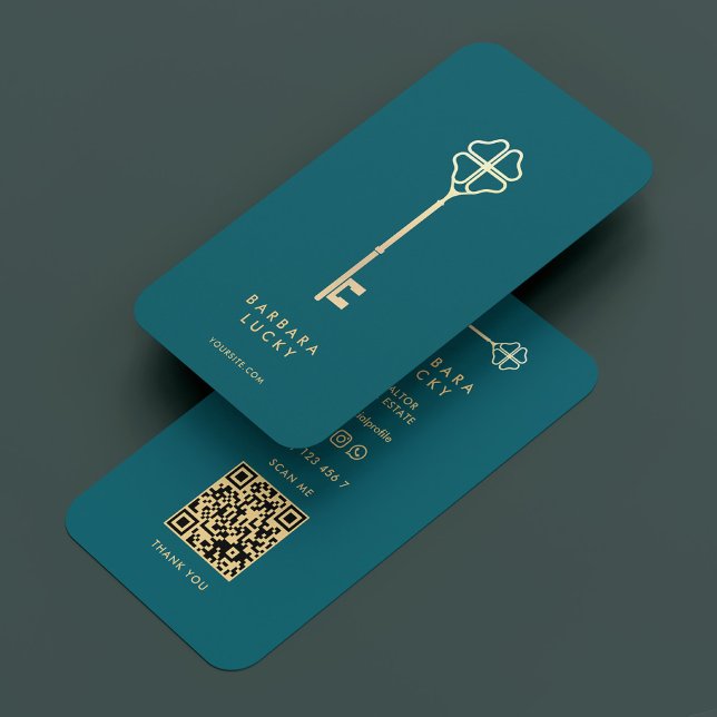 Carte De Visite Élégant courtier en hypothèques Clé d'or Turquoise (Elegant Mortgage Broker Dark Teal Gold Key Business Card
)