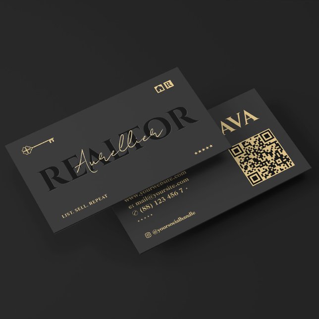 Carte De Visite Élégant courtier en hypothèques Realtor clé Script (Elegant Mortgage Broker Realtor Key Script Realty Business Card
)