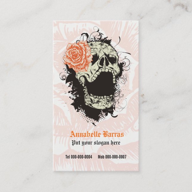 Carte De Visite Elégant crâne gothique grunge & orange rose person (Devant)