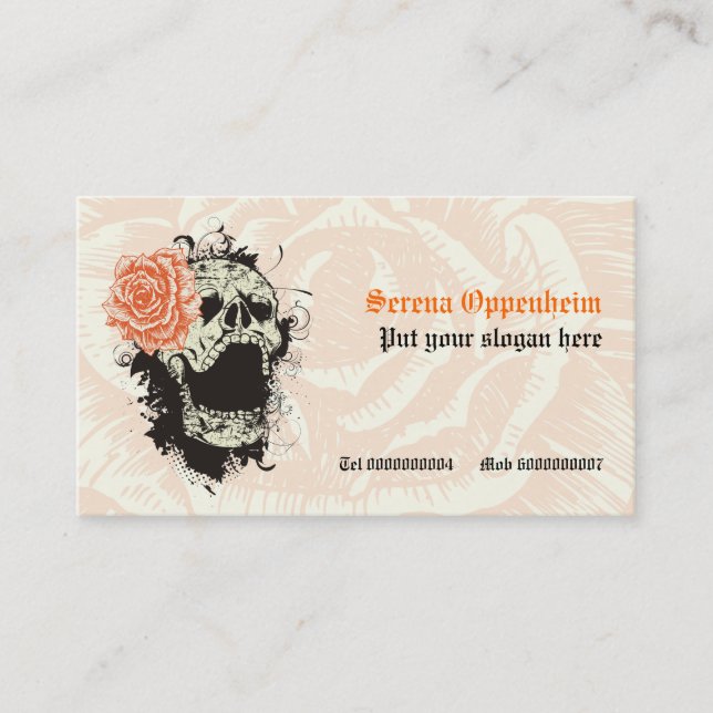 Carte De Visite Elégant crâne gothique grunge & orange rose person (Devant)