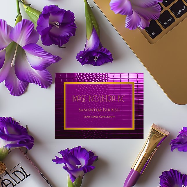Carte De Visite Élégant Crocodile Vivid Violet Faux (Stylish and Chic Violet Purple Faux Crocodile Business Card )