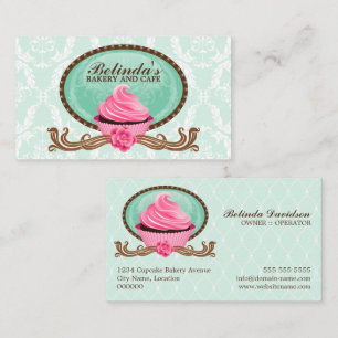 Carte De Visite Élégant Cupcake Bakery Damask