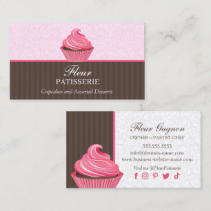 Carte De Visite Élégant Cupcake Rose Boulangerie Design