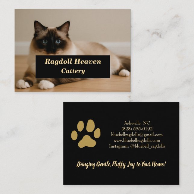Carte De Visite Elegant Custom Ragdoll Cat Cattery Business Card  (Devant / Derrière)