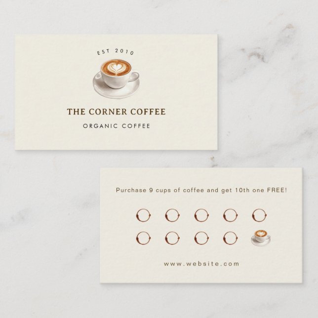 Carte De Visite Elegant customizable Coffee shop Loyalty (Devant / Derrière)